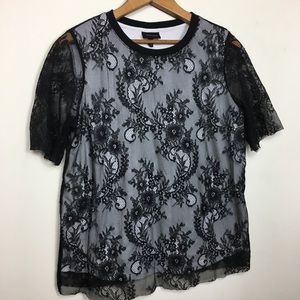 Lace Shirt with Sheer Sleeves Black Lacy Top Who What Wear Size Small